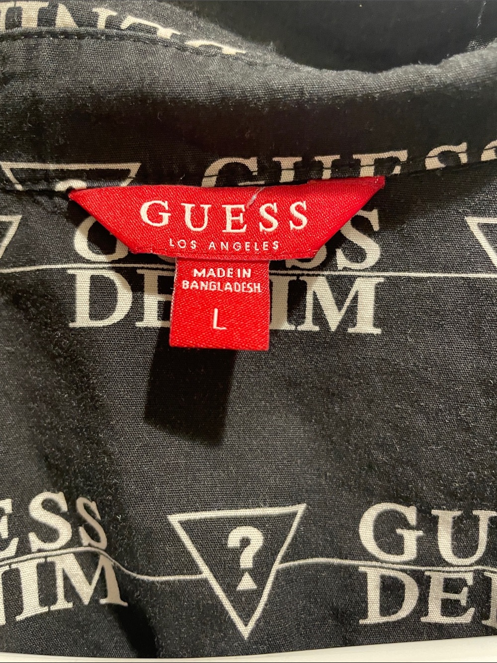 Guess Black Button-Up Shirt with White Logo Allover Print - Picture 3 of 3